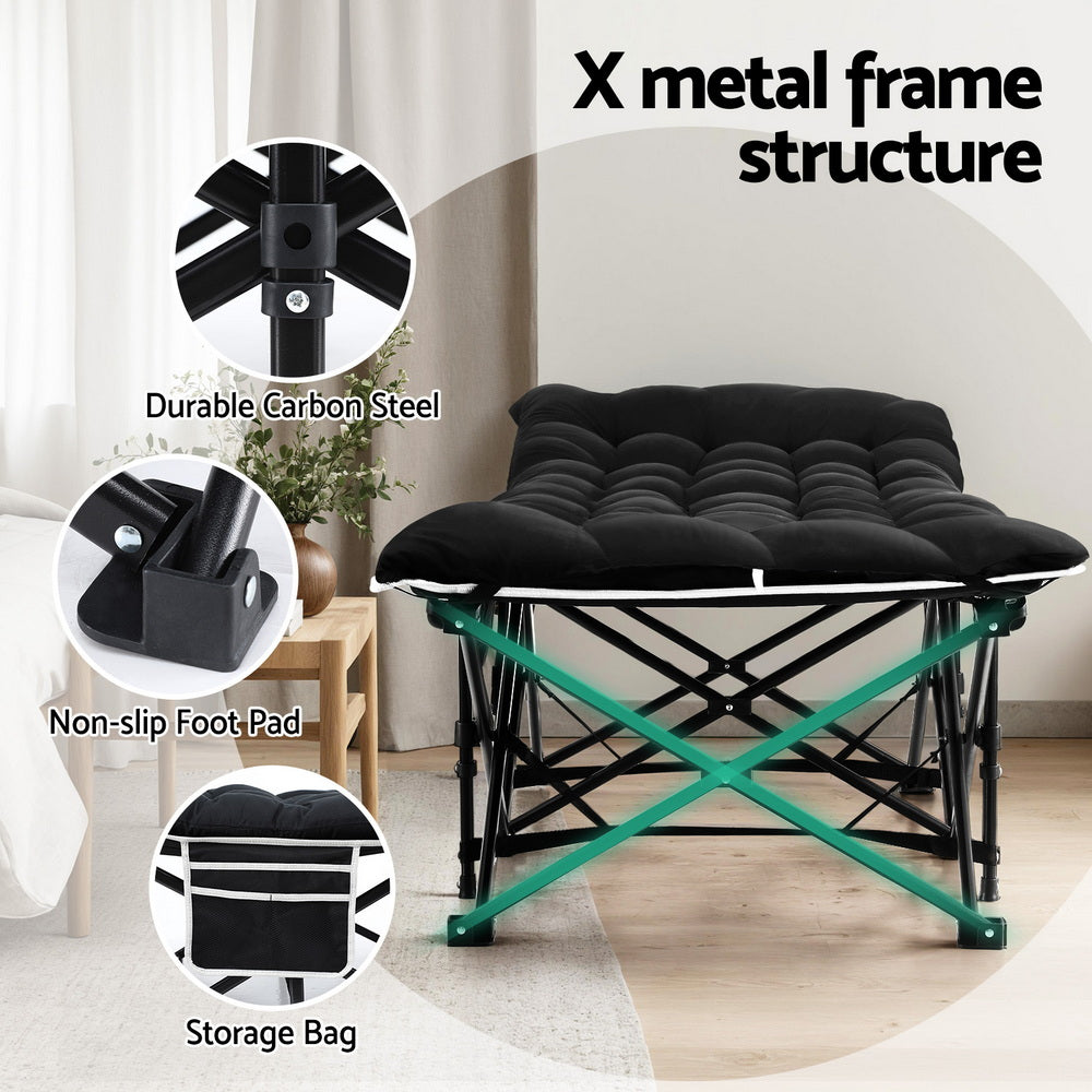 Folding Bed With Mattress Heavy Duty Black 185Cm Fabric Upholstery