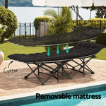 Folding Bed With Mattress Heavy Duty Black 185Cm Fabric Upholstery
