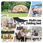 Folding Bed With Mattress Heavy Duty Black 185Cm Fabric Upholstery