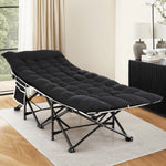 Folding Bed With Mattress Heavy Duty Black 185Cm Fabric Upholstery