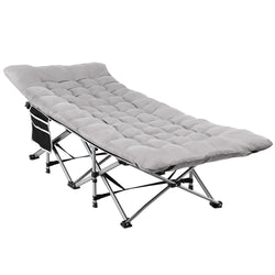 Folding Bed With Mattress Heavy Duty Grey 185Cm Fabric Upholstery
