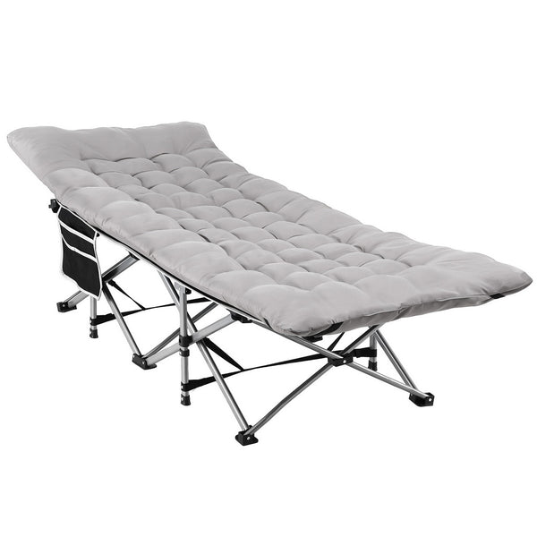  Folding Bed With Mattress Heavy Duty Grey 185Cm Fabric Upholstery