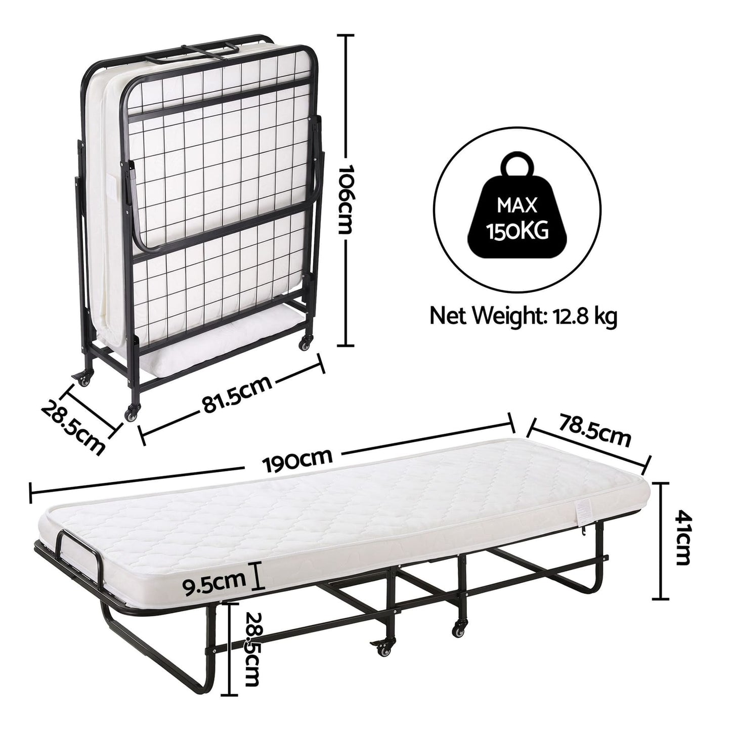 Folding Bed With Mattress Portable king