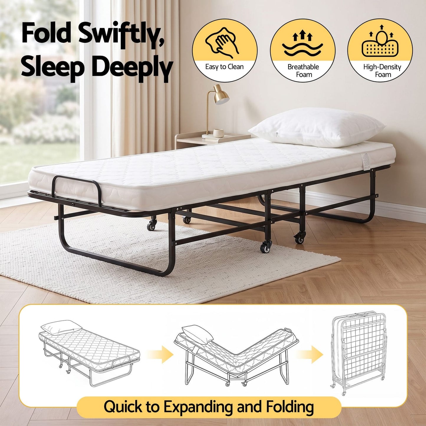 Folding Bed With Mattress Portable king