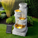 Solar Fountain Water Feature Outdoor Led Lights Gray