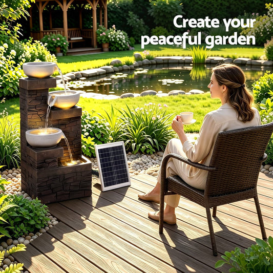 Solar Fountain Water Feature 4 Tier 33.4x34x75.2cm