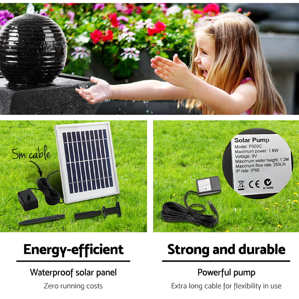 Solar Water Feature With Led Lights Black 85Cm