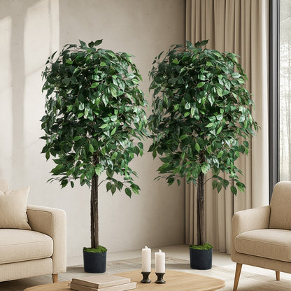Artificial Ficus Tree 150cm Two Pack Lifelike Potted Indoor Plant Décor