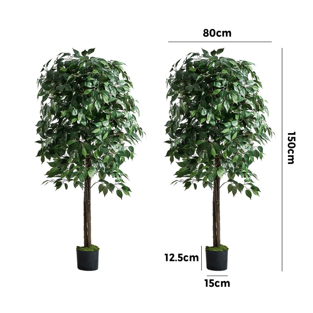 Artificial Ficus Tree 150cm Two Pack Lifelike Potted Indoor Plant Décor