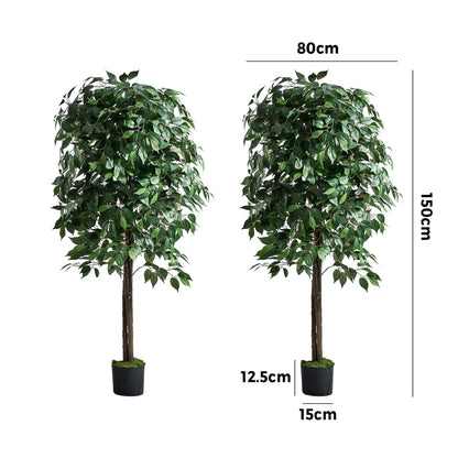 Artificial Ficus Tree 150cm Two Pack Lifelike Potted Indoor Plant Décor