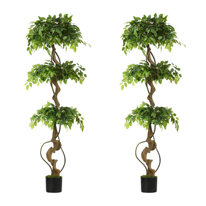 Artificial Ficus Tree 2 Pack 180cm Twisted Faux Potted Plant Indoor Décor