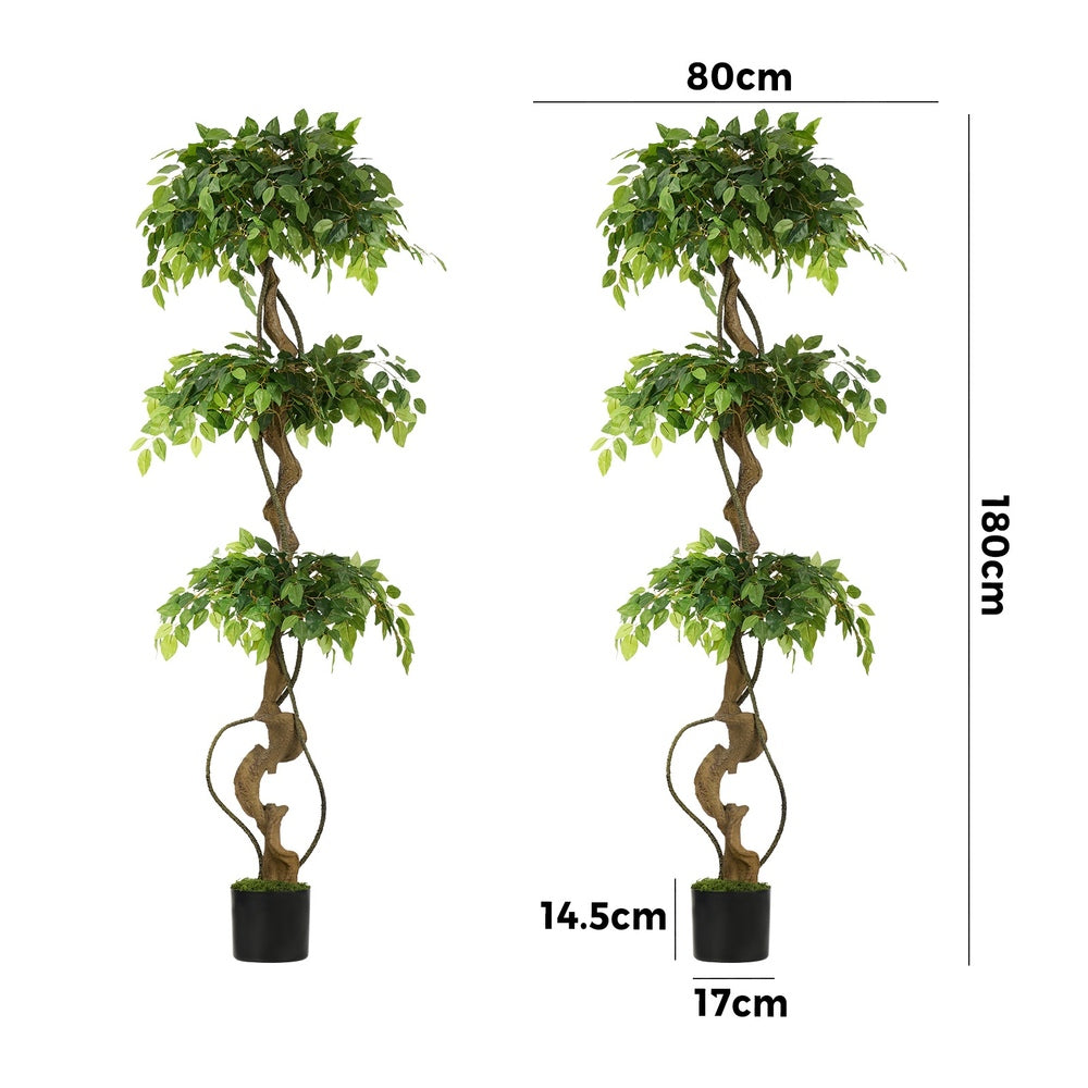Artificial Ficus Tree 2 Pack 180cm Twisted Faux Potted Plant Indoor Décor