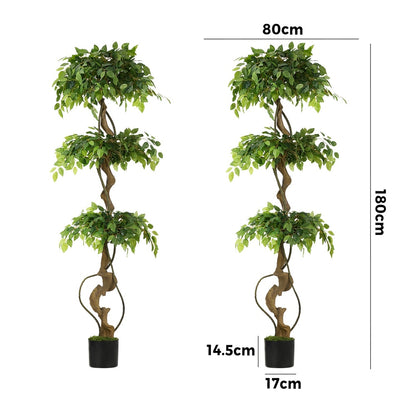 Artificial Ficus Tree 2 Pack 180cm Twisted Faux Potted Plant Indoor Décor