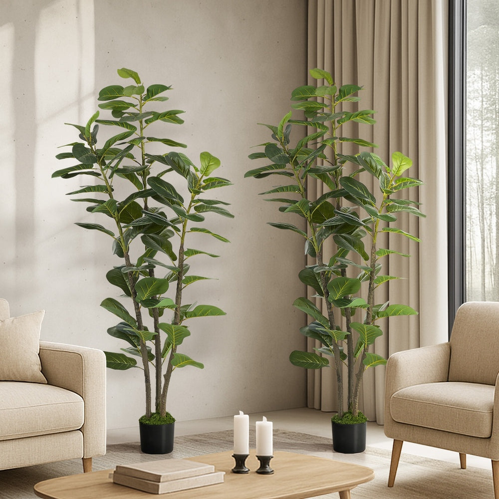 Artificial Fiddle Leaf Fig Tree 2 Pack 150cm Lifelike Faux Potted Indoor Plant