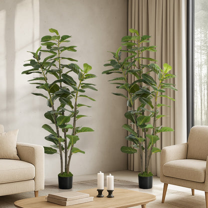 Artificial Fiddle Leaf Fig Tree 2 Pack 150cm Lifelike Faux Potted Indoor Plant