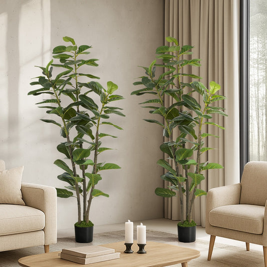 Artificial Fiddle Leaf Fig Tree 2 Pack 150cm Lifelike Faux Potted Indoor Plant