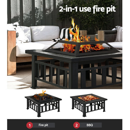 Fire Pit Bbq Grill 2-In-1 Table