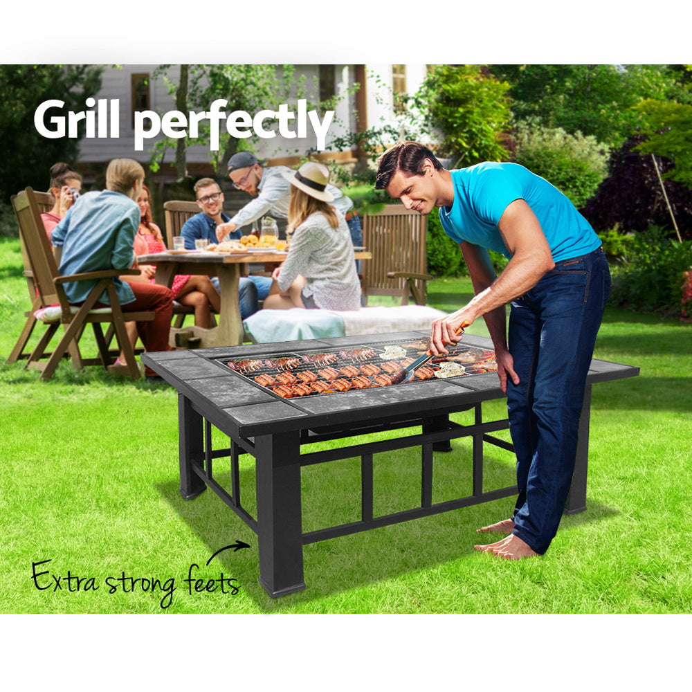Fire Pit Bbq Grill Ice Bucket 3-In-1 Table