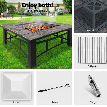 Fire Pit Bbq Grill Ice Bucket 4-In-1 Table