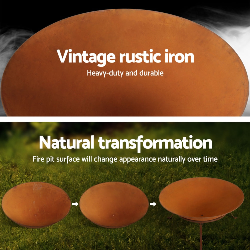 70cm Fire Pit Rustic Iron Bowl Outdoor