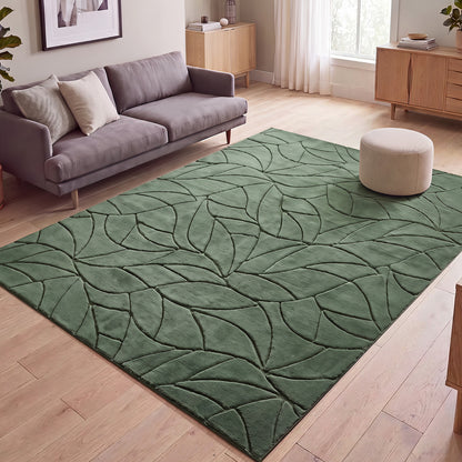 Green Leaf Jacquard Rug Soft 200x290cm