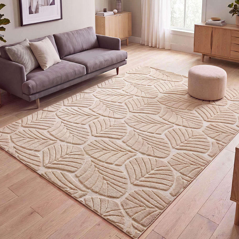 Embossed Leaf Floor Rug 200x290cm Beige | HomeAndLiving