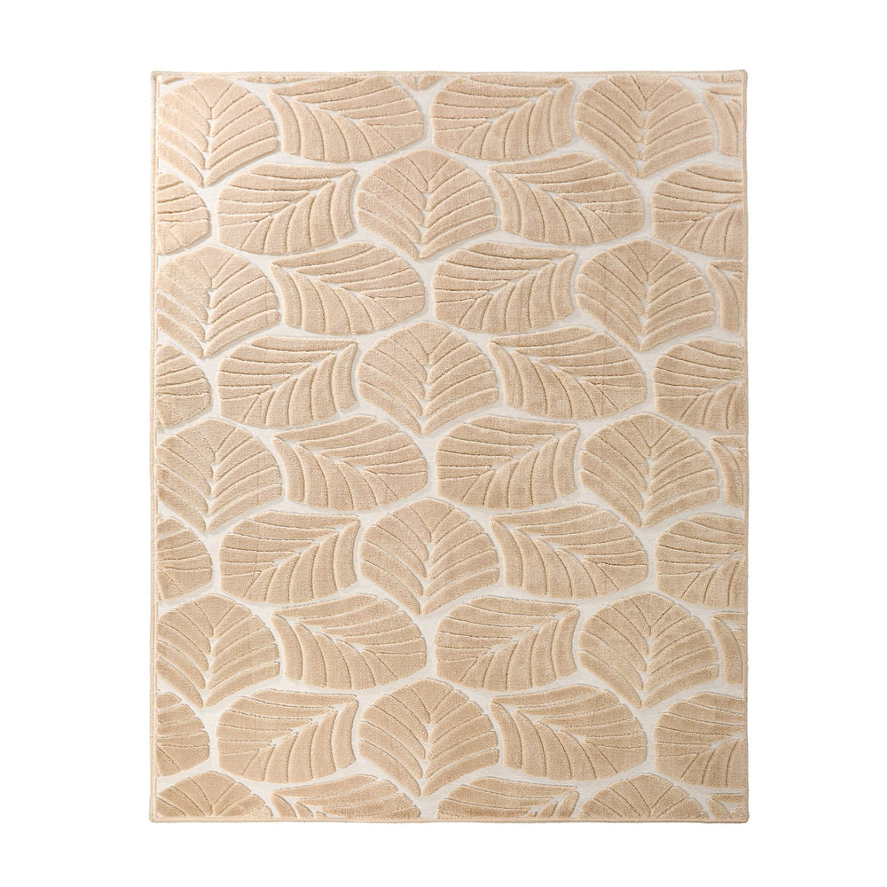 Embossed Leaf Floor Rug 200x290cm Beige | HomeAndLiving