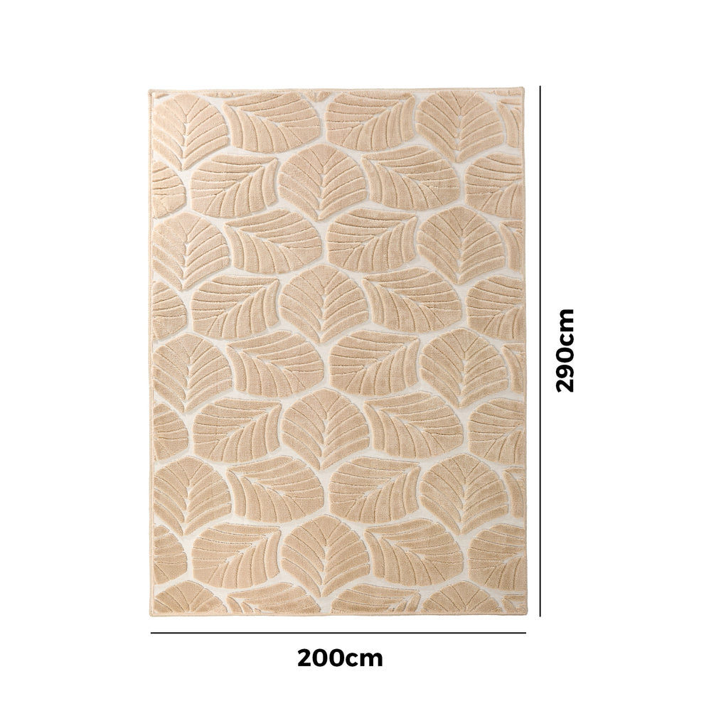 Embossed Leaf Floor Rug 200x290cm Beige | HomeAndLiving