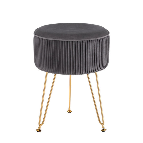  Ottoman Foot Stool Velvet Stripe Round Grey