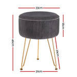 Ottoman Foot Stool Velvet Stripe Round Grey