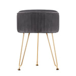 Ottoman Foot Stool Velvet Stripe Round Grey