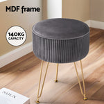 Ottoman Foot Stool Velvet Stripe Round Grey