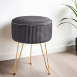 Ottoman Foot Stool Velvet Stripe Round Grey