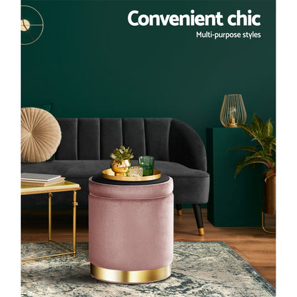 Round Velvet Foot Stool Storage Ottoman Foot Rest Pouffe Padded Seat Bedroom
