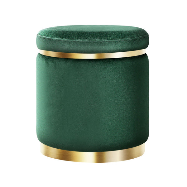  Ottoman Foot Stool Round Velvet Green