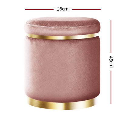 Ottoman Foot Stool Round Velvet Pink