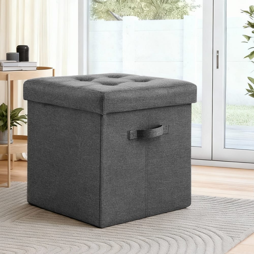 Grey Storage Ottoman Footstool 40x40x40cm