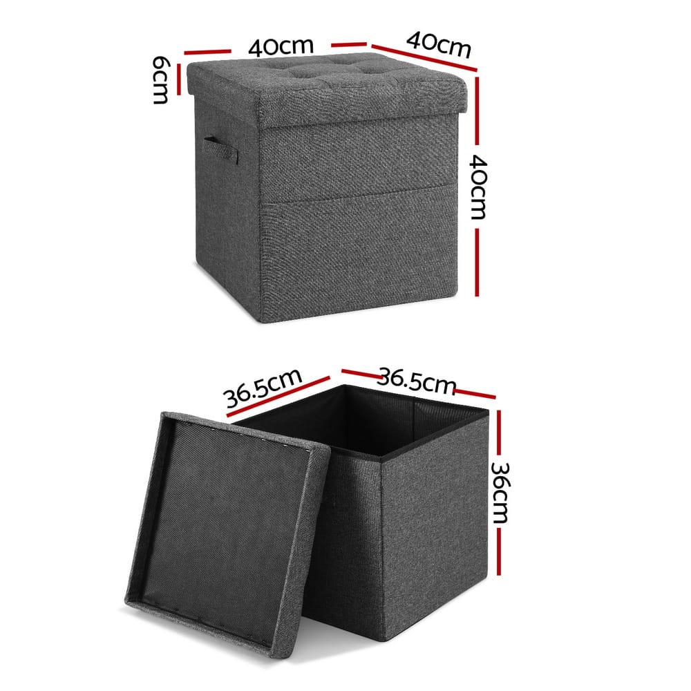 Grey Storage Ottoman Footstool 40x40x40cm