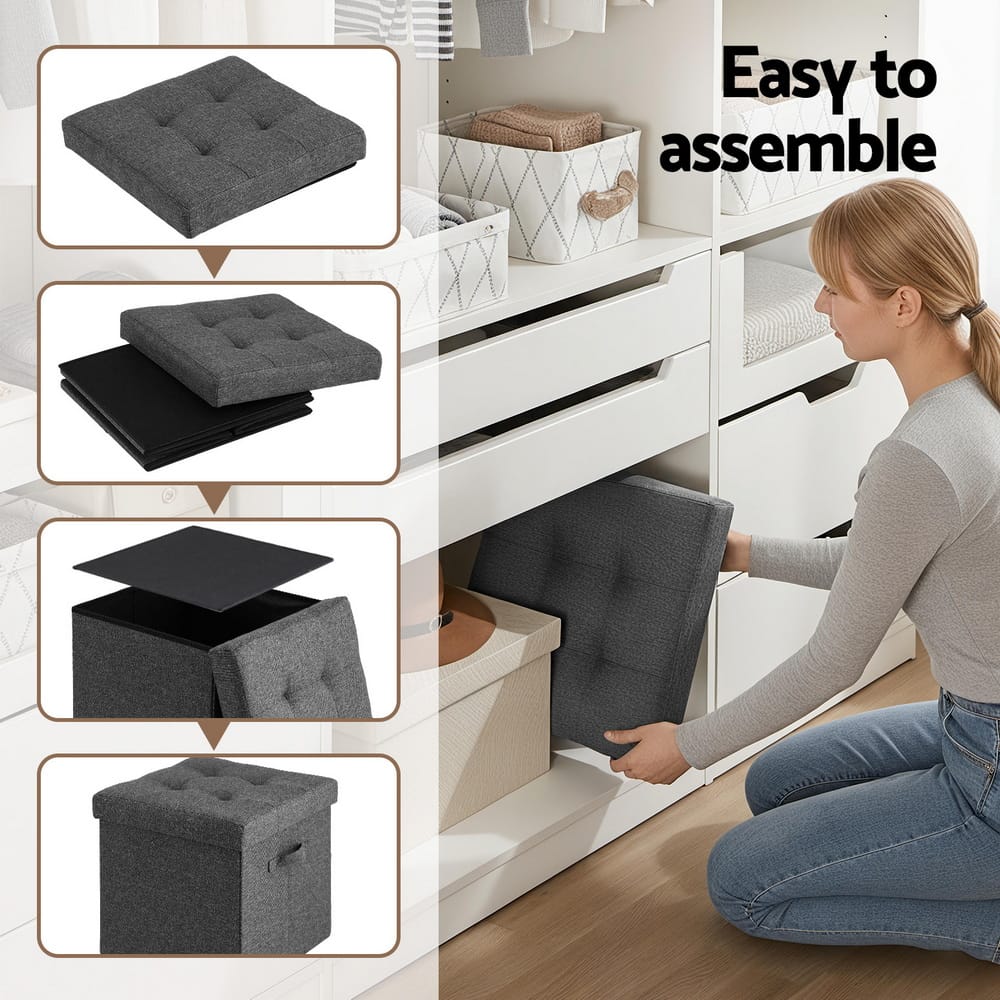 Grey Storage Ottoman Footstool 40x40x40cm