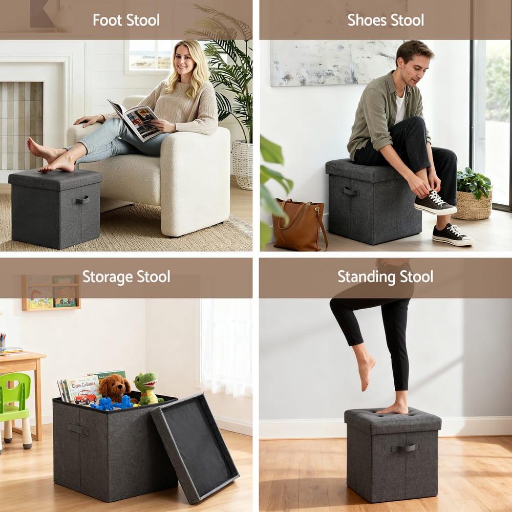 Grey Storage Ottoman Footstool 40x40x40cm
