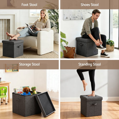 Grey Storage Ottoman Footstool 40x40x40cm