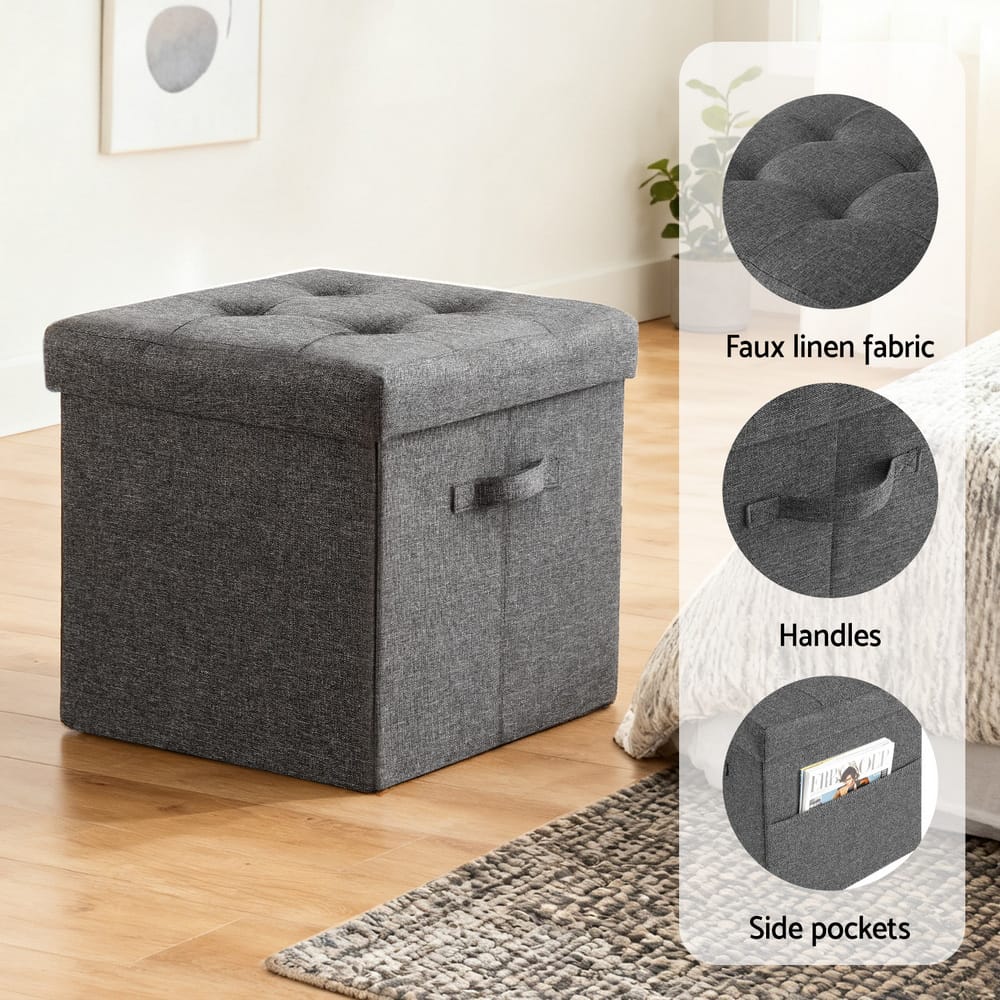 Grey Storage Ottoman Footstool 40x40x40cm