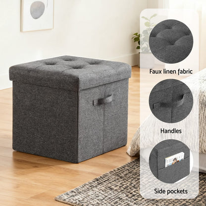 Grey Storage Ottoman Footstool 40x40x40cm