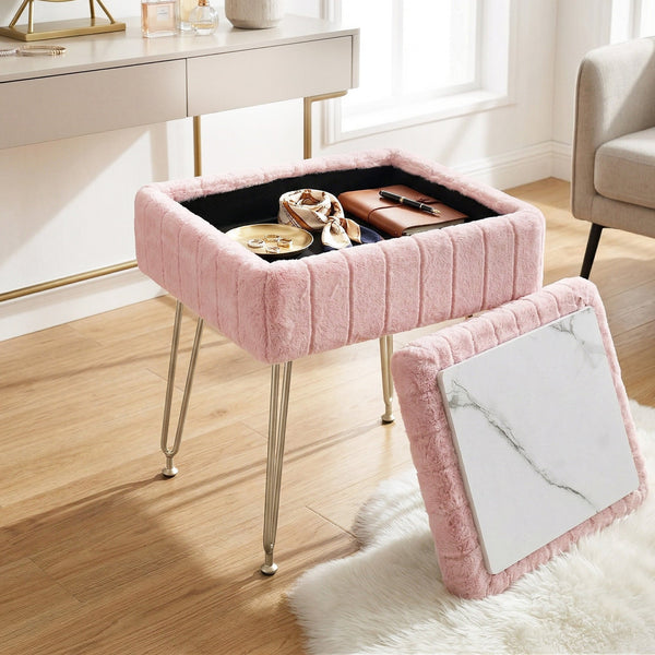  Pink Storage Ottoman Footstool Vanity Stool | Home & Living