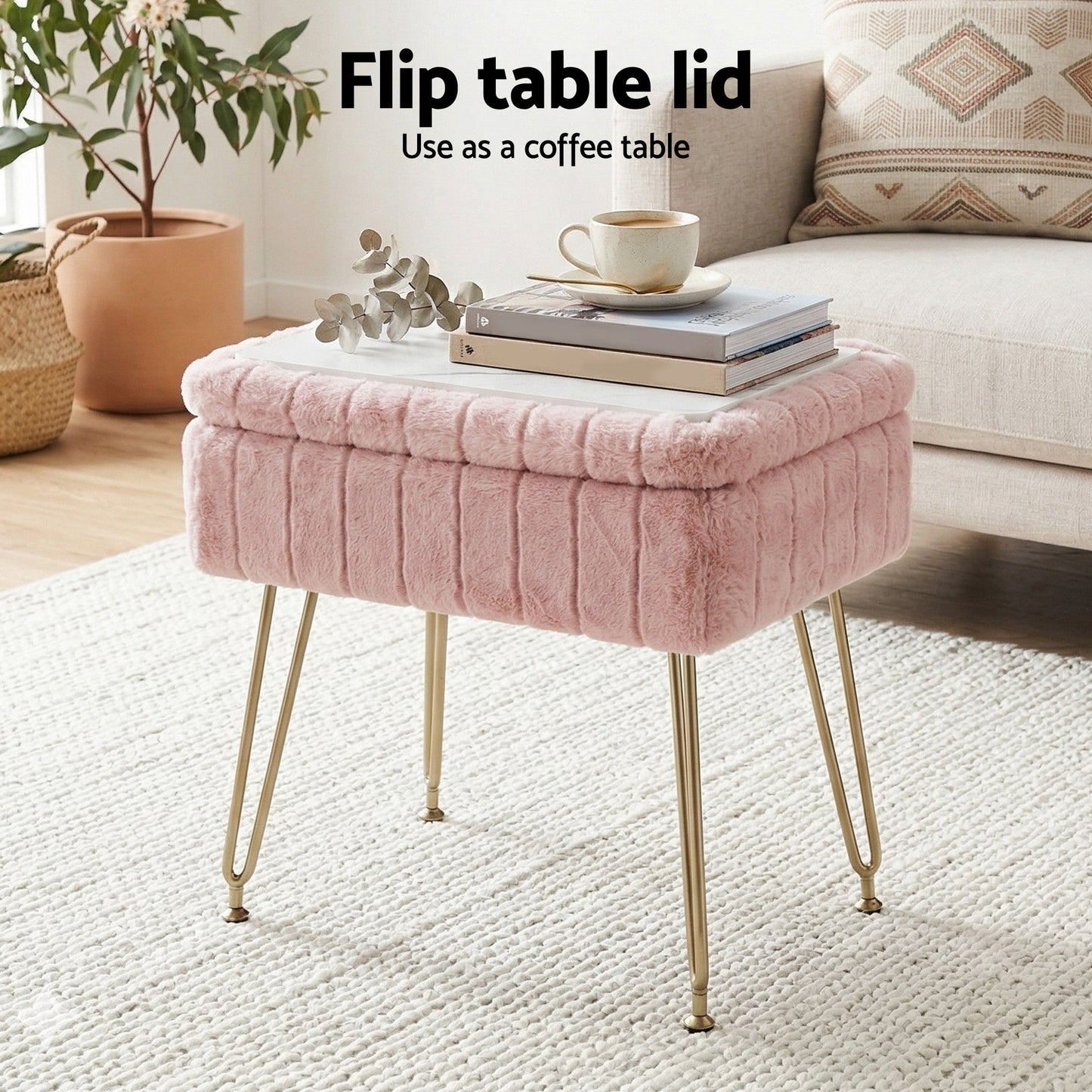 Pink Storage Ottoman Footstool Vanity Stool | Home & Living
