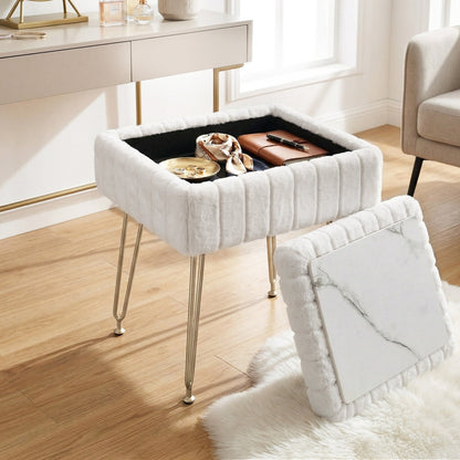 Storage Ottoman Footstool White Faux Fur | Home & Living
