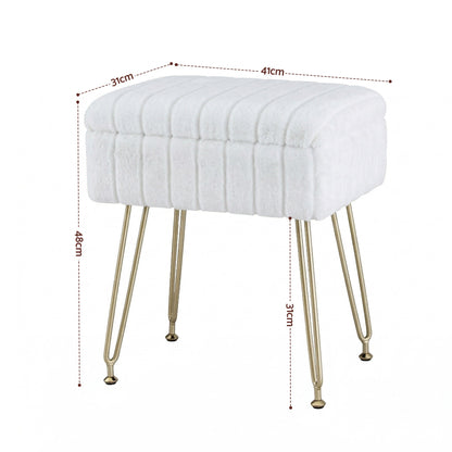 Storage Ottoman Footstool White Faux Fur | Home & Living - 2