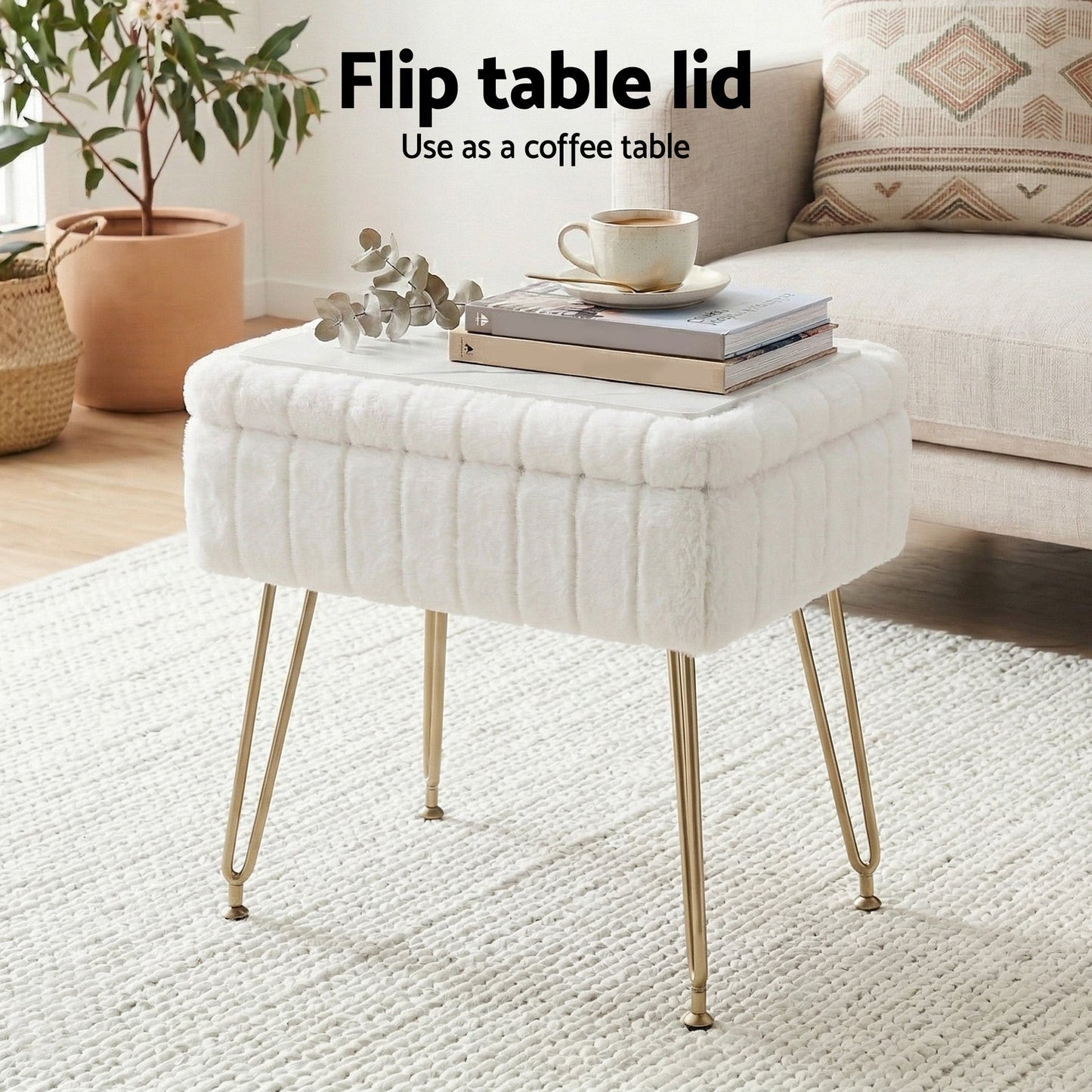 Storage Ottoman Footstool White Faux Fur | Home & Living - 4