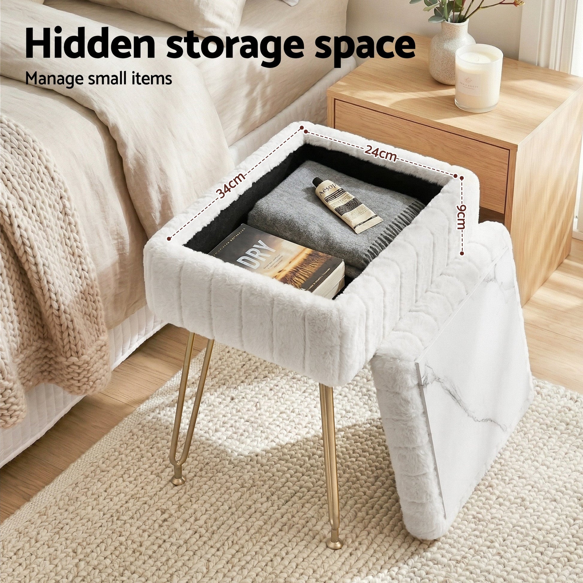 Storage Ottoman Footstool White Faux Fur | Home & Living - 5