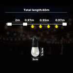 60M LED Festoon String Lights Waterproof